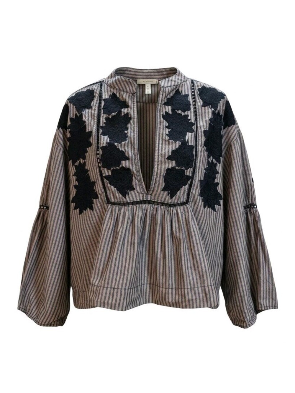 Free People Black Multi-Color Rose Floral Embroidered Cropped LIYA Top Size M